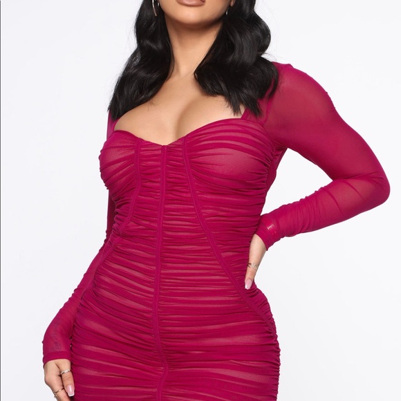 Ruched Mini dress-Magenta - Picture 3 of 3